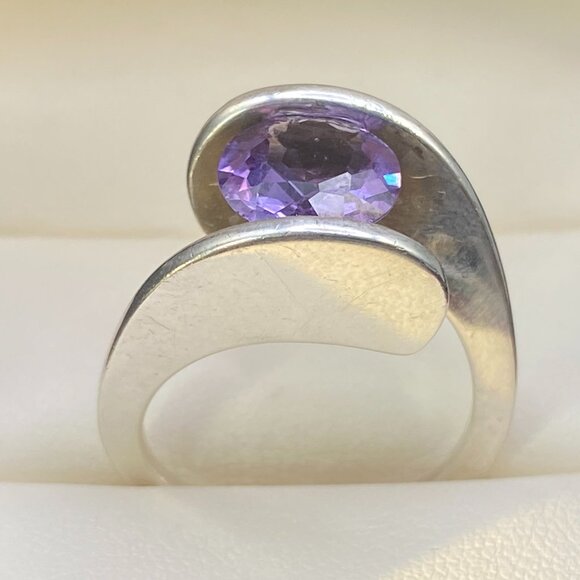 Rare Blue Purple Topaz Sterling Silver Modernist Ring Sz. 8.75 - 7.4 gm 3 Carats - Picture 4 of 16
